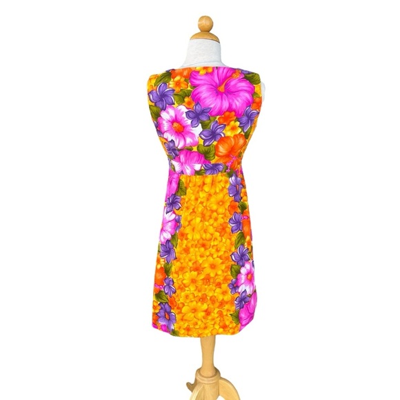 VTG Hawaiian Togs Barkcloth Tiki Mini Dress Bright Colorful Hibiscus Plumeria XS - Picture 4 of 16